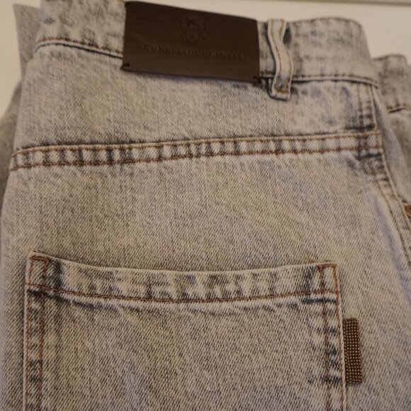 Brunello Cucinelli Monili Jeans Gray Acid Wash Denim Curved Tapered Leg Size 8 - Picture 8 of 11